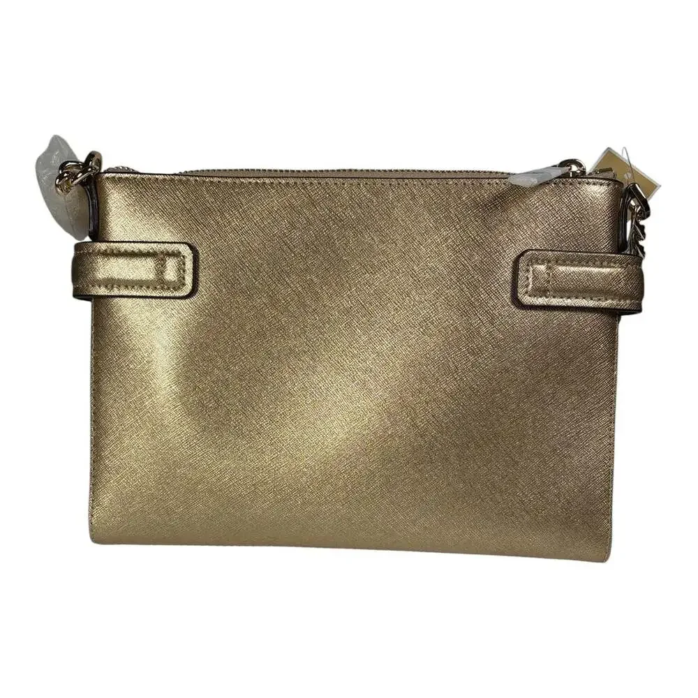 NWT Michael Kors Karla Leather East West Crossbody Bag Metallic Pale Gold Purse
